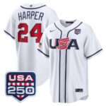 Bryce Harper #24 USA Baseball 250th Patch 2026 World Baseball Classic Home Stadium Jersey - White