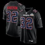 TreVeyon Henderson #32 New England Patriots Black Super Bowl LX Patch Carbon Fashion Game Jersey
