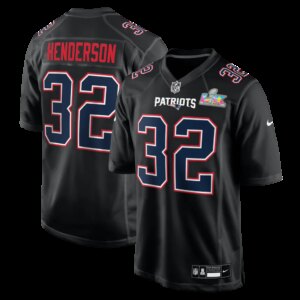 TreVeyon Henderson #32 New England Patriots Black Super Bowl LX Patch Carbon Fashion Game Jersey