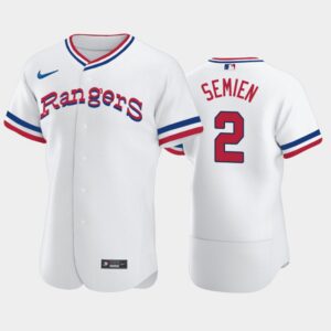 Men's #2 Marcus Semien 1972 Throwback Taxas Rangers Home White Flex Base Jersey