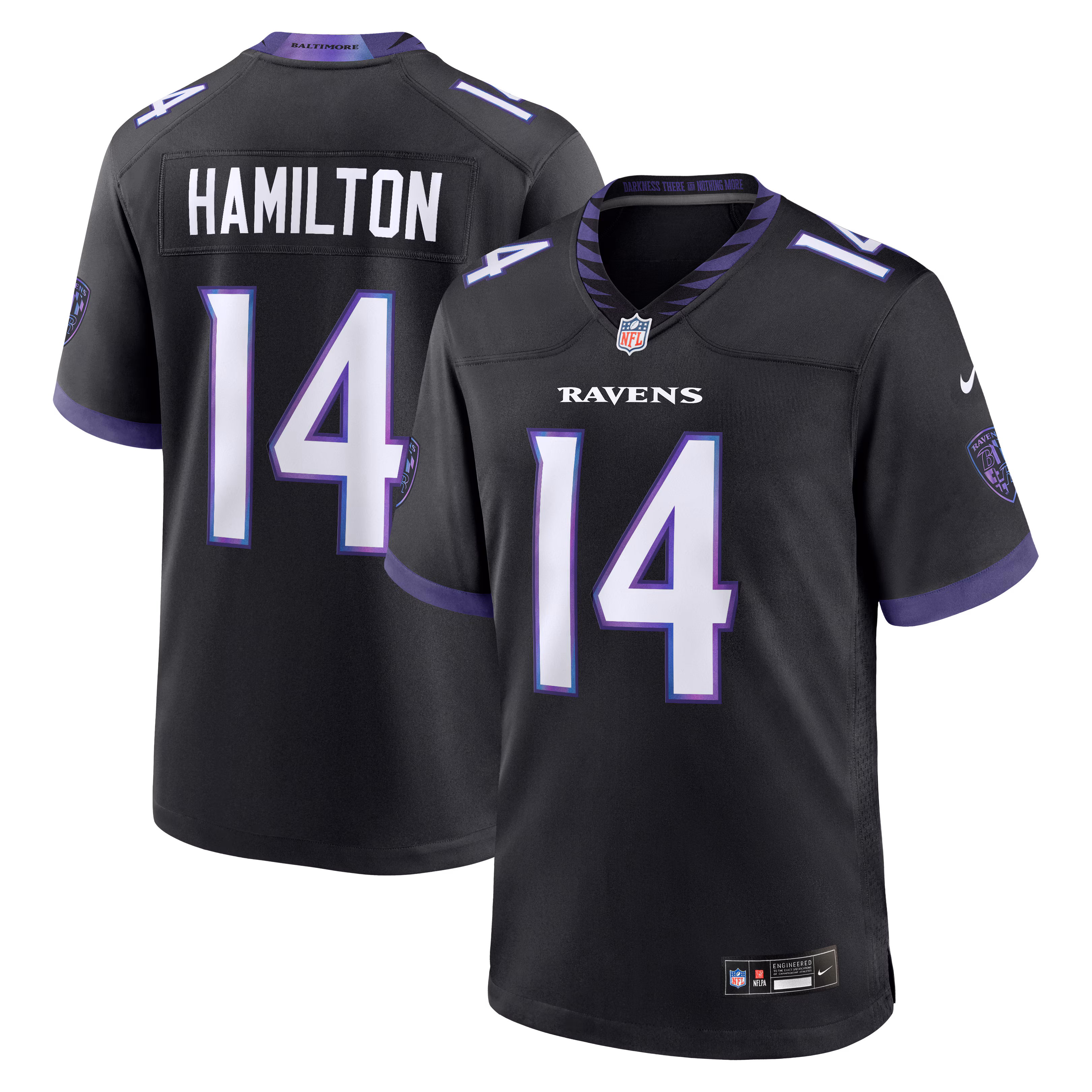 Men's Baltimore Ravens Kyle Hamilton #14 Black Alternate Game Jersey