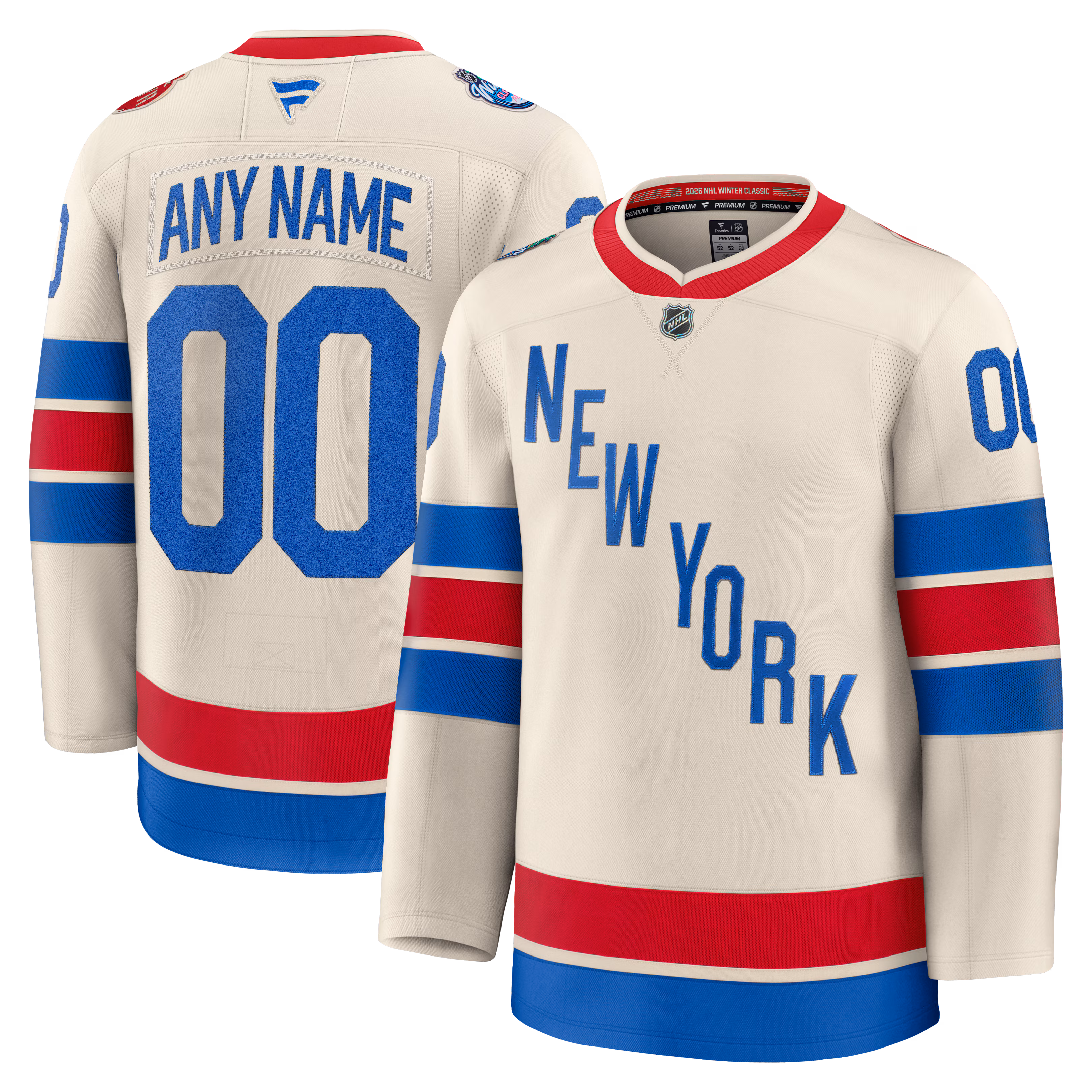 New York Rangers  Fanatics Beige 2026 NHL Winter Classic Premium Custom #00 Jersey
