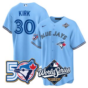 Alejandro Kirk #30 Toronto Blue Jays 50th 2025 World Series Limited Jersey Stitched Light Blue