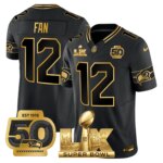 Th Fan #12 Seattle Seahawks Super Bowl LX Gold Patch Game Jersey - All Stitched