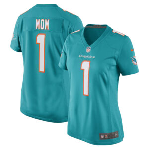 Number 1 Mom Miami Dolphins Women's Game Jersey - Aqua