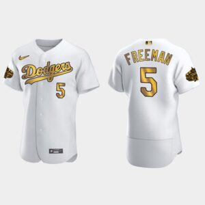 Men's Los Angeles Dodgers #5 Freddie Freeman 2022 All-Star Game Flex Base Jersey - White Gold