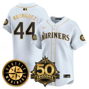 Julio Rodríguez #44 Seattle Mariners 50th Anniversary & AL West Vapor Premier Limited Jersey - White Gold
