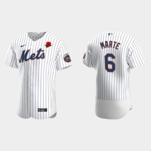Men's New York Mets #6 Starling Marte White 2022 Memorial Day Poppy Patch Flex Base Jersey