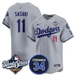 Rōki Sasaki #11 Los Angeles Dodgers 2025 World Series Home Limited Player Jersey - Gray