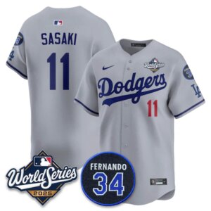 Rōki Sasaki #11 Los Angeles Dodgers 2025 World Series Home Limited Player Jersey - Gray