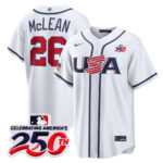 Nolan McLean #26 USA Baseball 250th Patch 2026 World Baseball Classic Home Stadium Jersey - White