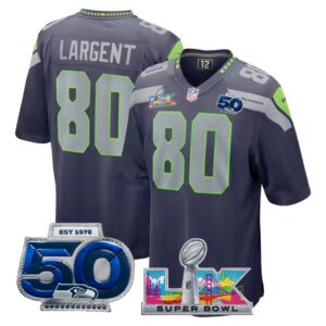 Steve Largent #80 Seattle Seahawks Super Bowl LX 50th Season Patch College Navy Team Game Jersey