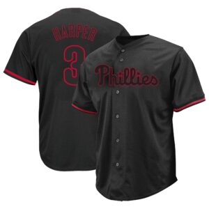 Philadelphia Phillies Bryce Harper #3 Profile Black Big & Tall Pop Fashion Jersey