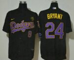 Men's Los Angeles Dodgers #24 Kobe Bryant Black With Purple Name KB Patch Stitched Cool Base  Jersey
