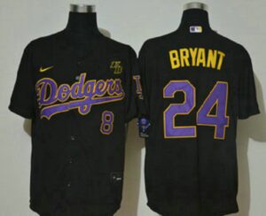 Men's Los Angeles Dodgers #24 Kobe Bryant Black With Purple Name KB Patch Stitched Cool Base  Jersey