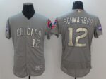 Men's Chicago Cubs #12 Kyle Schwarber Grey Gold Program Flex Base Stitched Jersey
