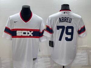 Men's  Chicago White Sox #79 Jose Abreu White Throwback Cool Base Stitched Jersey