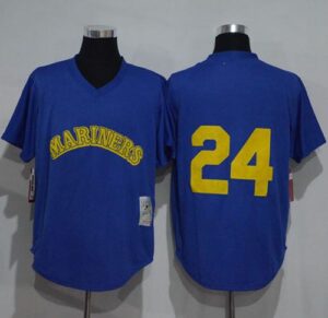 Mitchell And Ness 1991 Seattle Mariners #24 Ken Griffey Light Blue Throwback Stitched Jersey