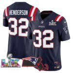 TreVeyon Henderson #32 New England Patriots Super Bowl LX Patch Vapor Limited Game Jersey - All Stitched