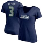 Women's Russell Wilson College Navy Seattle Seahawks Player Icon Name & Number V-Neck T-Shirt