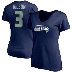 Women's Russell Wilson College Navy Seattle Seahawks Player Icon Name & Number V-Neck T-Shirt