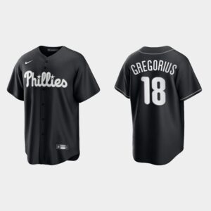 Men's Philadelphia Phillies #18 Didi Gregorius Black White All Black Fashion Jersey