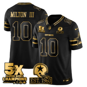 Joe Milton III #10 Dallas Cowboys Time Champions Patch Vapor Limited Gold Jersey - All Stitched