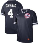 Men's  New York Yankees #4 Lou Gehrig Navy Cooperstown Collection Stitched Jersey