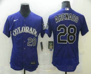 Men's Colorado Rockies #28 Nolan Arenado Purple Stitched Flex Base  Jersey