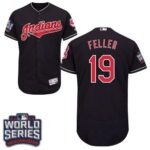 Cleveland Indians #19 Bob Feller Navy Blue Flexbase Collection 2016 World Series Bound Stitched Jersey