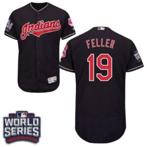 Cleveland Indians #19 Bob Feller Navy Blue Flexbase Collection 2016 World Series Bound Stitched Jersey