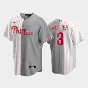 Men's Philadelphia Phillies Split Replica #3 Bryce Harper White/Gray Jersey