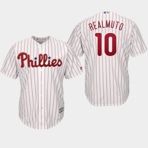 Men's Philadelphia Phillies #10 J.T. Realmuto White Majestic Home Cool Base Jersey