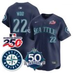 Bryan Woo #22 Seattle Mariners 250th Anniversary & AL West Vapor Premier Limited Jersey - Navy