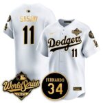 Rōki Sasaki #11 Los Angeles Dodgers 2025 National League Champions Jersey - Stitched White Gold