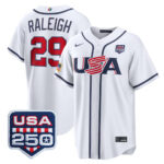 Cal Raleigh #29 USA Baseball 250th Patch 2026 World Baseball Classic Home Stadium Jersey - White