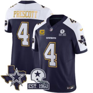 Dak Prescott #4 Cowboys Texas Patch Gold Trim Vapor Jersey - All Stitched