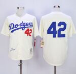 Mitchell And Ness 1955 Los Angeles Dodgers #42 Jackie Robinson Cream Throwback Jersey