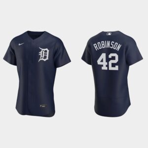 Men's Detroit Tigers #42 Jackie Robinson Navy Team Logo 2020 Alternate Jersey