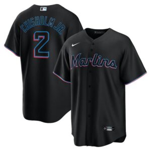 Men's Miami Marlins #2 Jazz Chisholm Jr.  Black Alternate Player Jersey