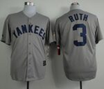 Mitchell And Ness 75TH New York Yankees #3 Babe Ruth Grey Throwback Stitched Jersey