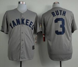 Mitchell And Ness 75TH New York Yankees #3 Babe Ruth Grey Throwback Stitched Jersey