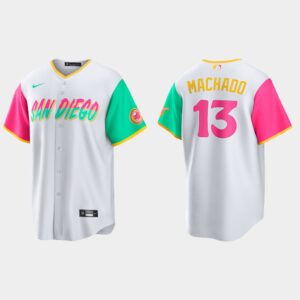 Men's San Diego Padres #13 Manny Machado 2022 City Connect Cool Base Jersey - White