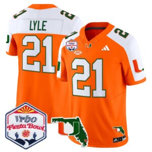 Jordan Lyle #21 Miami Hurricanes MIA 2026 The Fiesta Bowl & Florida Patch Vapor Limited Jersey - All Stitched