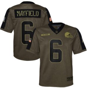Baker Mayfield Cleveland Browns  Youth 2021 Salute To Service Game Jersey - Olive