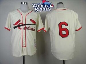 Mitchell And Ness St. Louis Cardinals #6 Stan Musial Cream 2013 World Series Patch Stitched Throwback Jersey