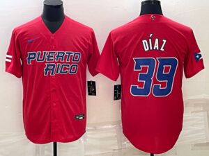 Men's Puerto Rico 2023 World Baseball #39 Edwin Diaz Classic Red Men's Jersey