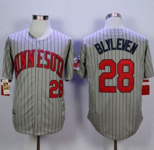 Mitchell And Ness 1987 Minnesota Twins #28 Bert Blyleven Grey Throwback Stitched Jersey