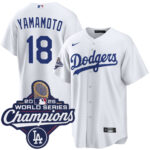 Men's Los Angeles Dodgers Yoshinobu Yamamoto #18 White 2025 World Series Champions Home Replica Jersey