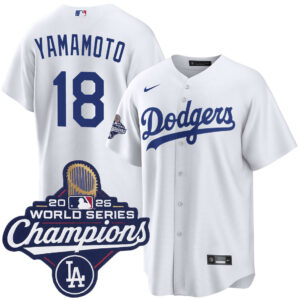 Men's Los Angeles Dodgers Yoshinobu Yamamoto #18 White 2025 World Series Champions Home Replica Jersey